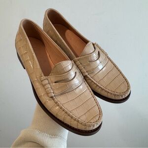 J‎ Crew Winona Tan Croc Embossed Leather Penny Loafers Size 8